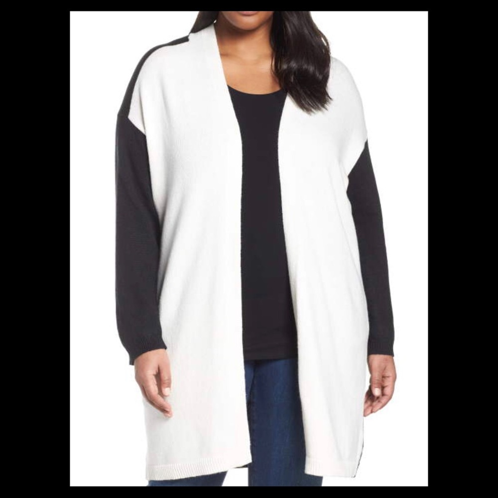 Vince Camuto Color-block Long Sleeve Open Front Cardigan Sweater